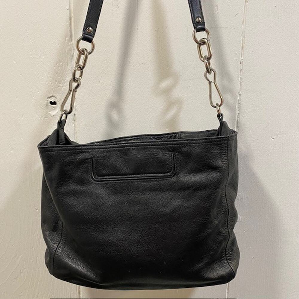 Christopher Kon Sort Black Leather Large Clutch Purse Bag Shoulder Strap Silver